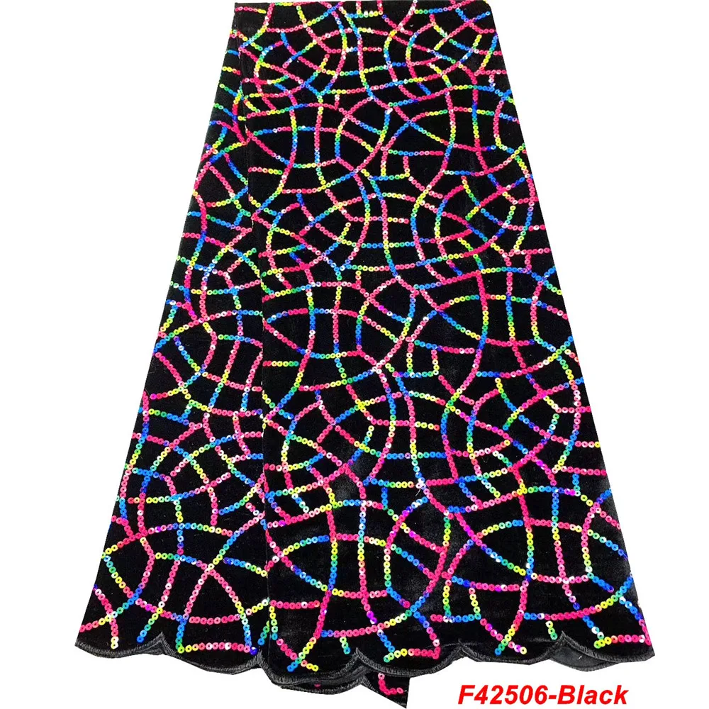 

High Quality 2019 Lace Fabric with shinning Sequins Embroidery Velvet Fabrics African Tulle Lace Material for party dress F2506