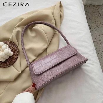 

CEZIRA Crocodile Pattern PU Leather Baguette Handbag For Women Luxury Design Ladies Vegan Leather Flap Shoulder Bag Female Bolsa