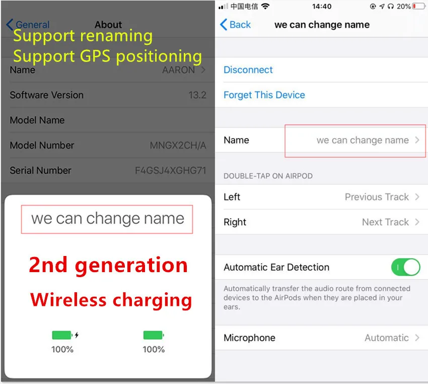 

10pcs/lot Air pro H1 2nd 3rd Generation earphone Wireless Charging headset with Smart Sensor Bluetooth Earphone GPS Position