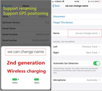 

2020 Air pro H1 Chip 2nd 3rd Generation earphone Wireless Charging headset with Smart Sensor Bluetooth Earphone GPS Position
