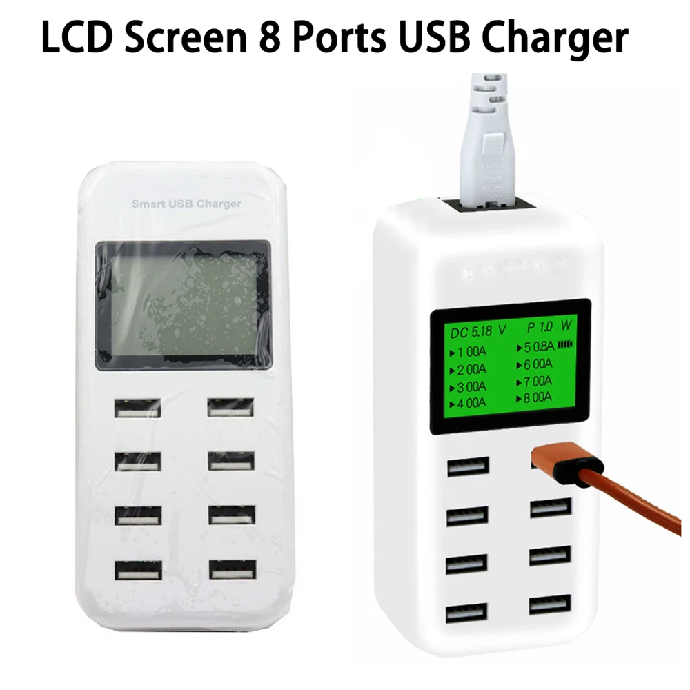 

Hermecury LCD Screen 8 Ports USB Quick Smart Charger With Digital Display Fire-Proof Fast Pocket Broadband Voltage Cute Charger