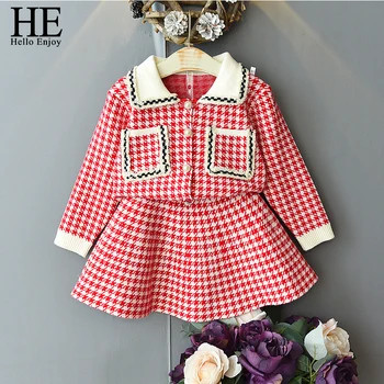 

HE Hello Enjoy Children's Princess Sets New Fashion Girls Elegant Clothing Plaid Suits Kids Top and Skirt Outfits Clothes 2-6Y