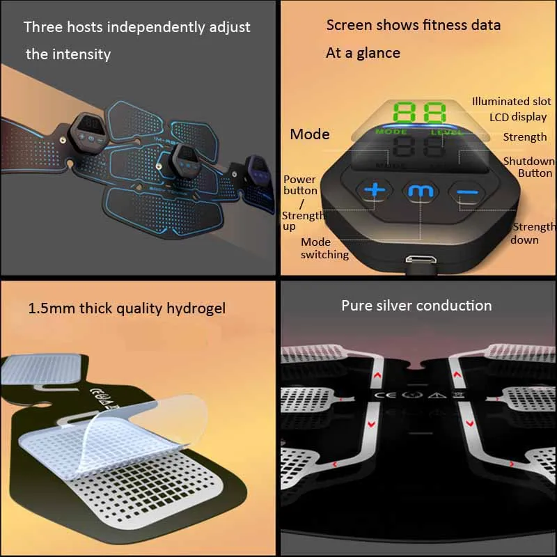 ABS Abdominal Muscle Trainer Stimulator Wireless EMS Electronic Stimulation Muscle Massager Gym Workout Sport Equipment Slimming