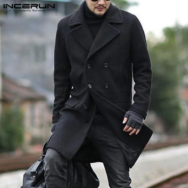 INCERUN Winter Fashion Men Coats Faux Wool Blends Long Sleeve Streetwear Solid Chic Jackets Men Lapel Double Breasted Overcoats INCERUN Winter Fashion Men Coats Faux Wool Blends Long Sleeve Streetwear Solid Chic Jackets Men Lapel Double Breasted Overcoats