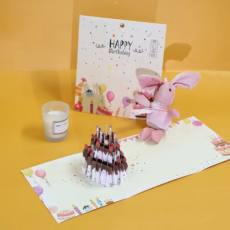  3D Pop Up Cake Greeting Cards Postcards Invitations with Envelope Birthday Party - 4000341024059