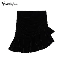 Huaxiafan, одноцветные юбки для женщин, Осень-зима, мини юбки, плиссированные черные женские юбки для фитнеса,, стильные новые юбки с высокой талией