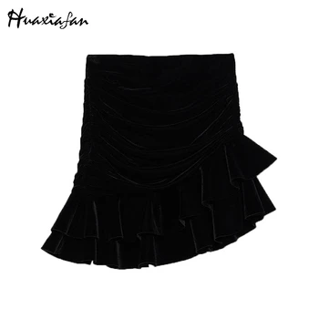 

Huaxiafan solid skirts women autumn winter mini skirts pleated black female fitness bottoms 2019 stylish new skirts high waist