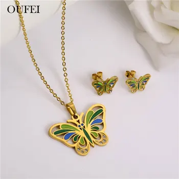 

OUFEI Butterfly Necklace Earrings Set Of Earrings For Women Stainless Steel Jewelry Sets Fashion Woman Accessories Charms