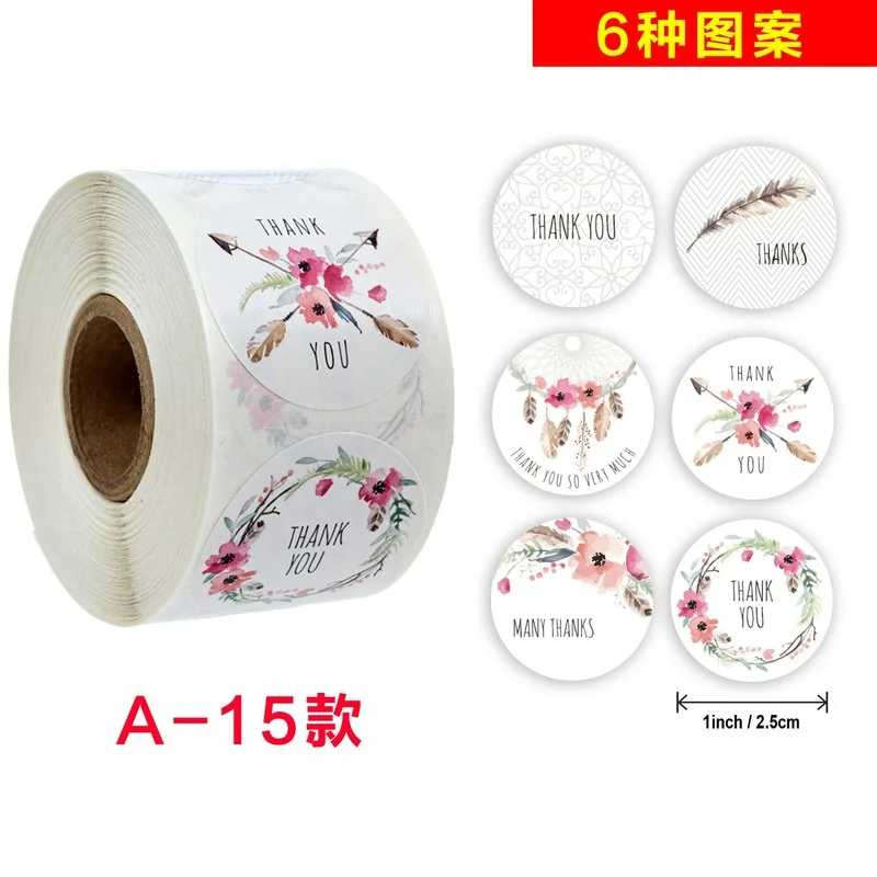 Factory Direct 500pcs 25mm Circle Flowers Thank You Stickers for Gift Paper Sticker for Birthday Party Wedding Decoration