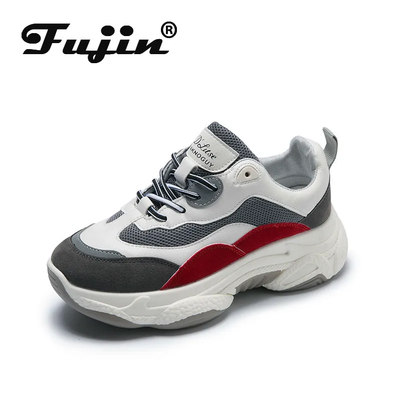 Женские кроссовки на толстой подошве Fujin однотонные с перекрестной шнуровкой