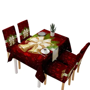 

Christmas Bell Print Table and Chair Cover Set Rectangular Waterproof Tablecloth Elastic One-piece Chair Cover