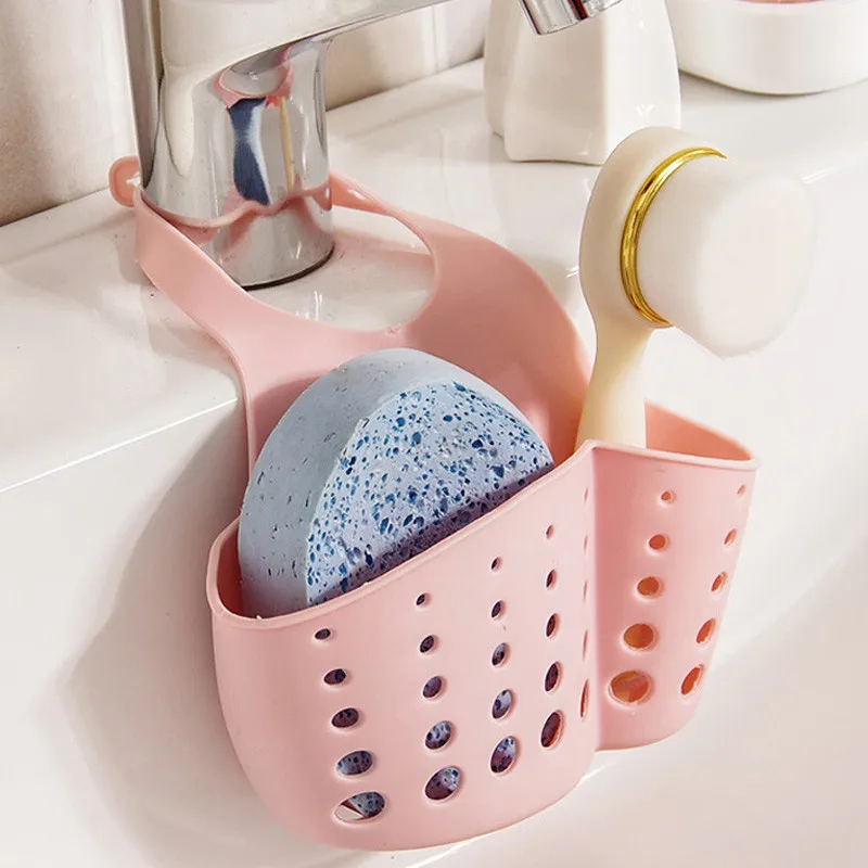 

Eco-feiendly Kitchen Sink Sponge Storage Hanging Basket Adjustable Snap Button Type Drain Rack Faucet Storage Bag