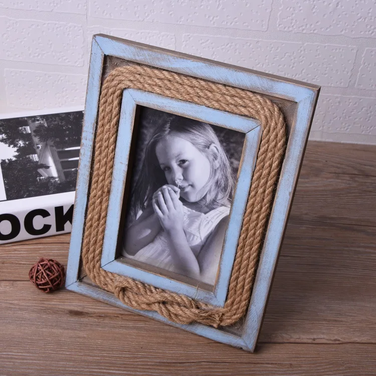 Creative Hemp Rope Frame Rustic Style Home Accessories Wood Photo Frame Old Creative Gift Retro Photo Frame