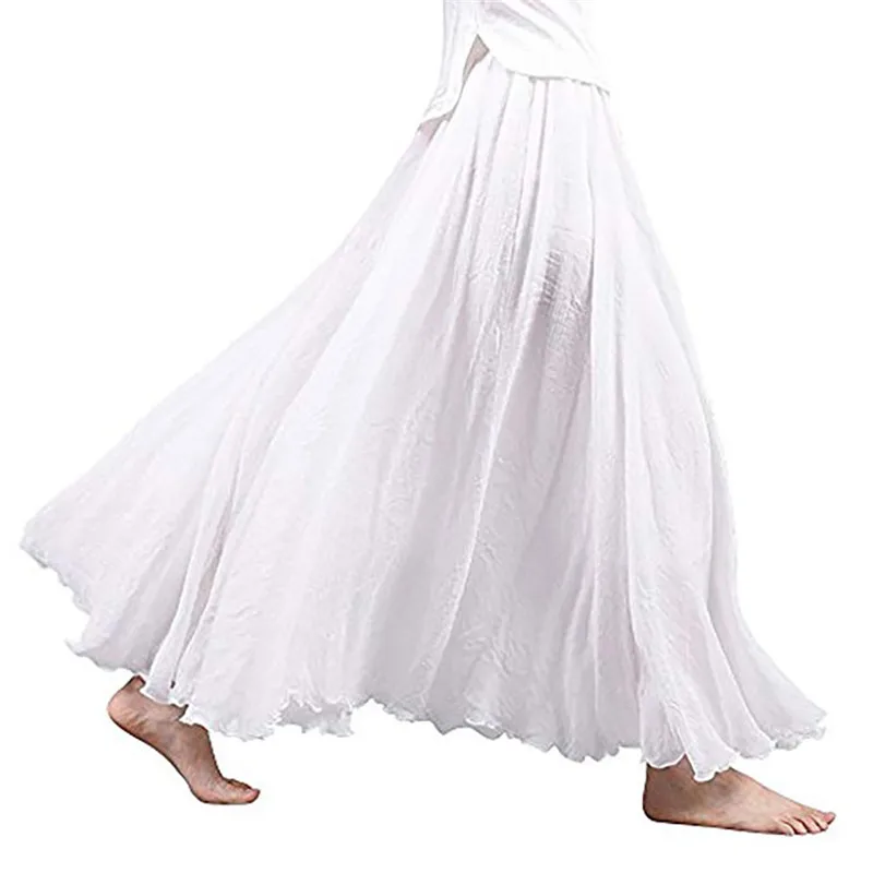 

Women's Fashion Solid Color Skirt New Female Double Layers Full Length Skirts Cotton Linen A-line Long Maxi Loose Underskirt Hot