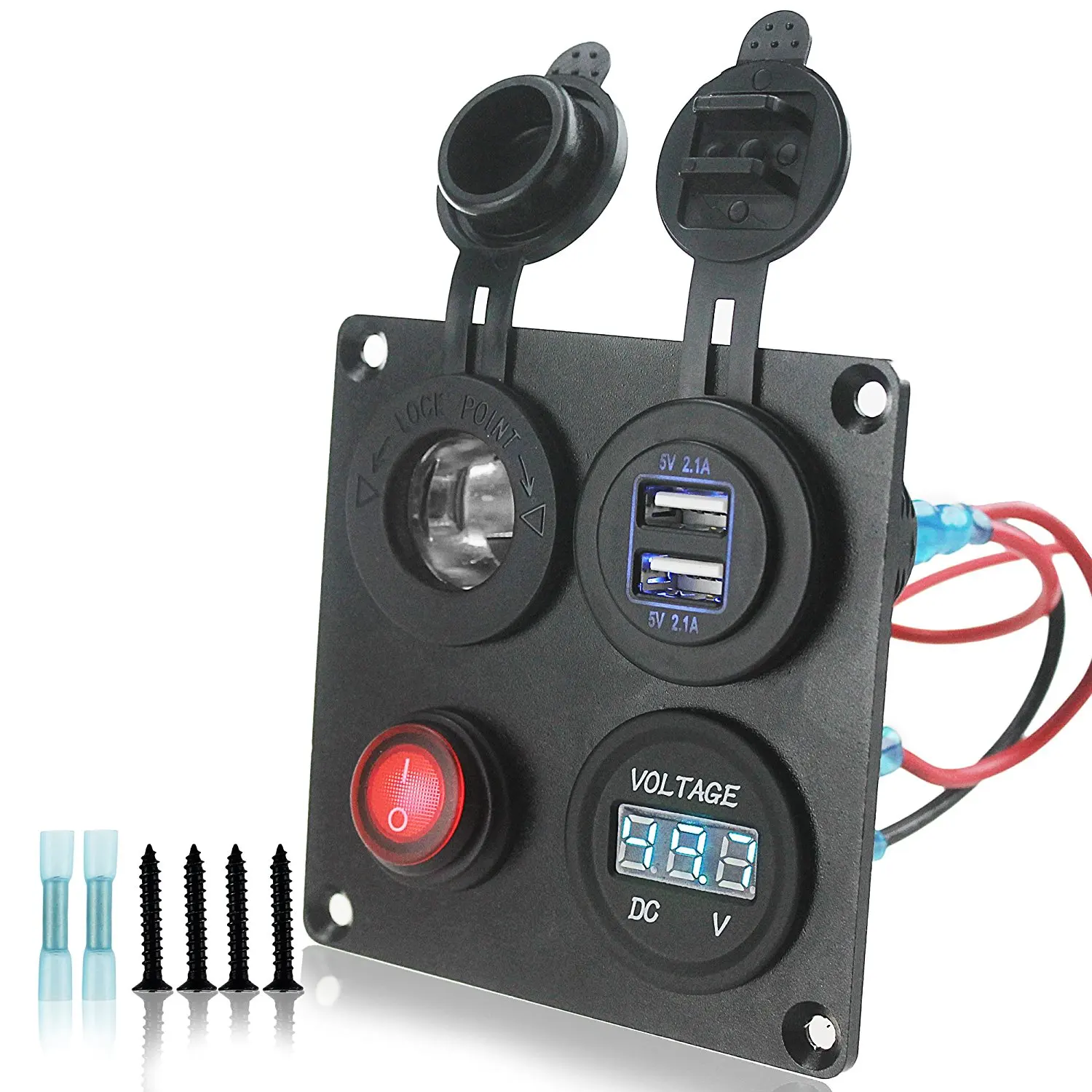 DIY 12-24V Вольтметр прикуриватель 4.2A Dual USB Зарядное устройство переключатель 4 отверстие Алюминий Панель пластина для грузовика лодка прицеп - Название цвета: Синий