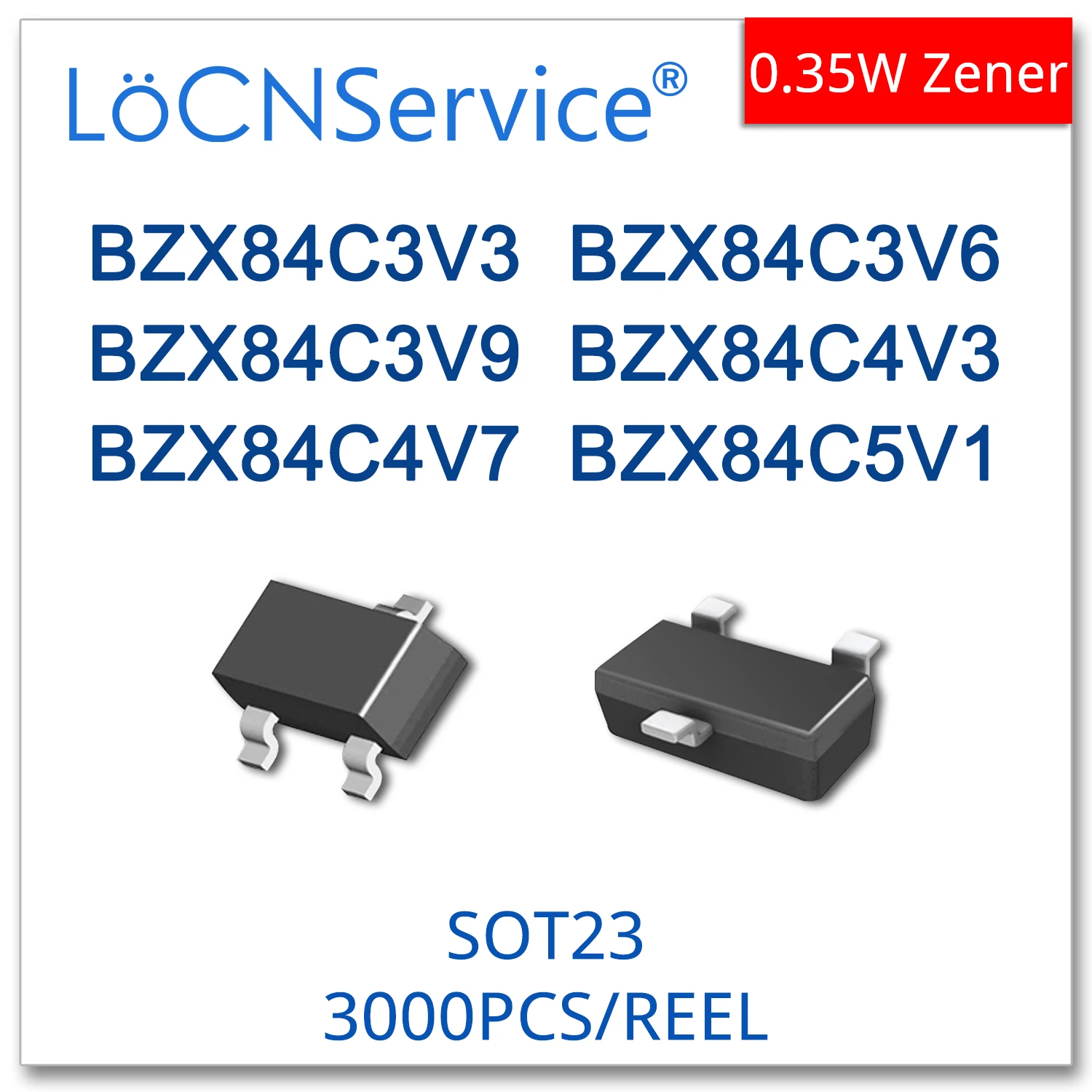 LoCNService 3000 шт. SOT23 BZX84C3V3 BZX84C3V6 BZX84C3V9 BZX84C4V3 BZX84C4V7 BZX84C5V1 BZX84C Zener диоды высокого качества |
