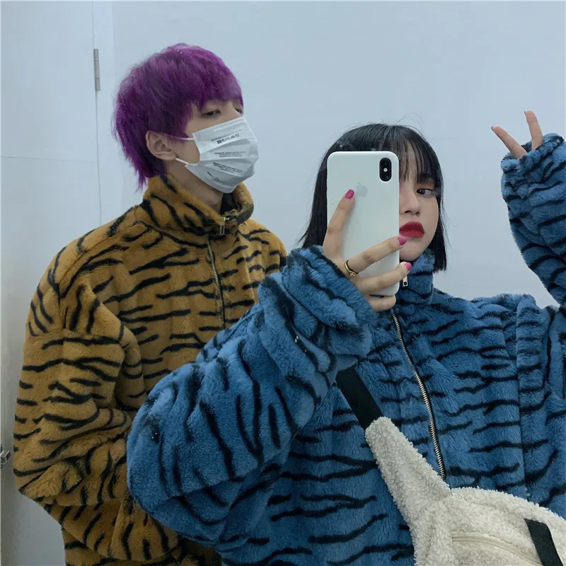 Harajuku шикарный винтажный корейский стиль хип хоп Уличный синий желтый леопард молния унисекс зимняя куртка пальто для женщин femme YQ-1092