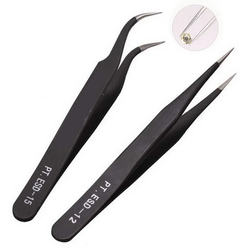 

6 Pcs ESD Anti-Static Stainless Steel Tweezers Set Electronics Maintenance Repair Tool Kit Precision Model Making Hand Tool Set