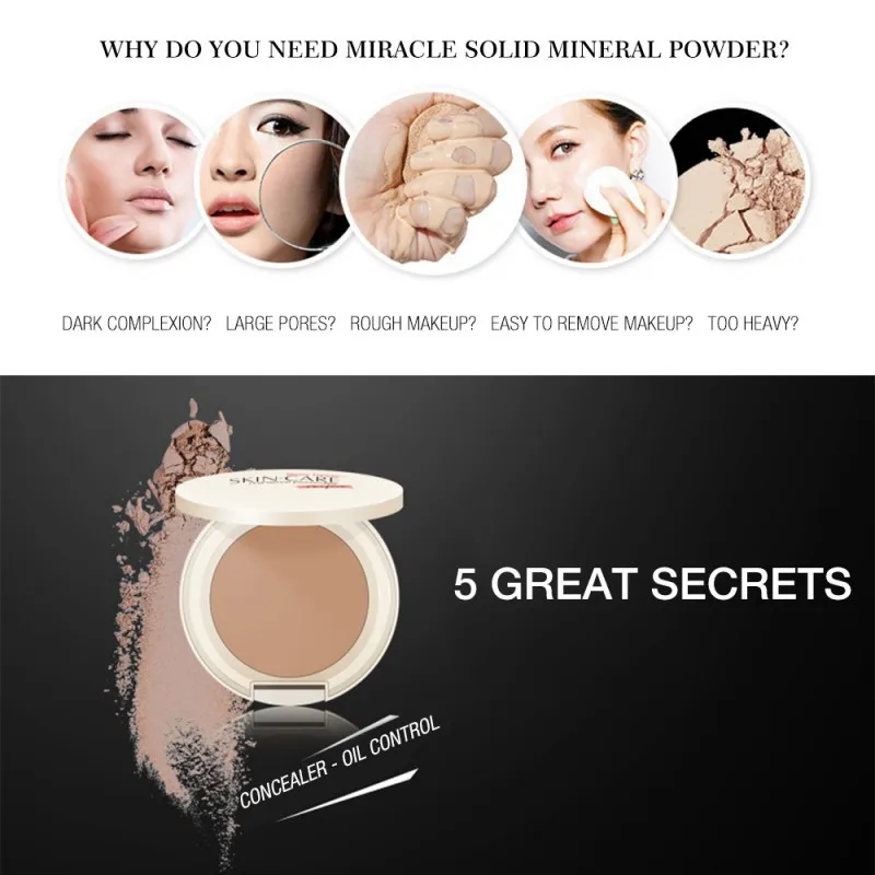 Натуральная пудра для лица минеральные основы контроль масла Осветляющий отбеливающий консилер макияж прессованная пудра со спонжем
