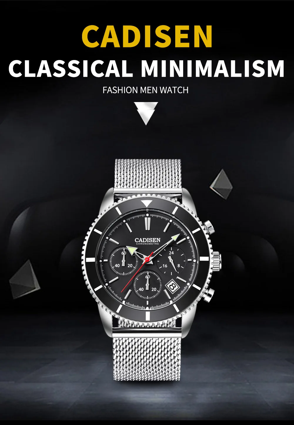 CADISEN мужские s часы лучший бренд класса люкс водонепроницаемые наручные часы из нержавеющей стали с календарем Простые повседневные кварцевые часы мужские спортивные часы
