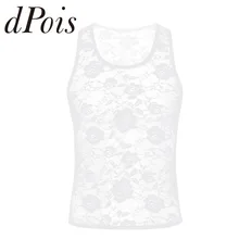 Мужская прозрачная Цветочная кружевная Сексуальная майка, мужской гей Прозрачное нижнее белье SISSY u-образный вырез, без рукавов, облегающий мышцы, футболка Rave, пляжная одежда