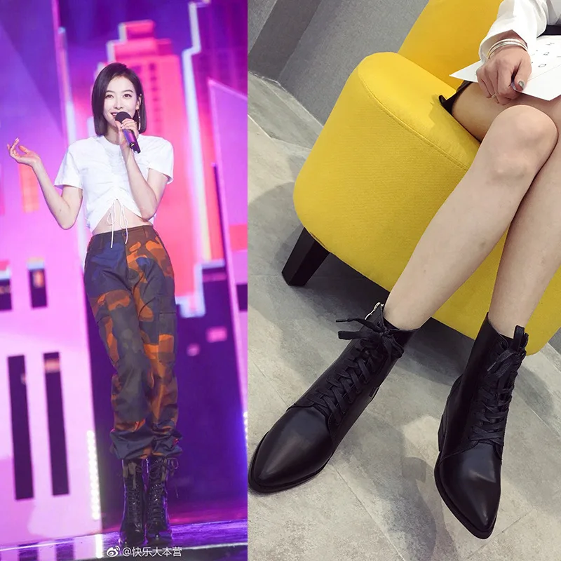 

Celebrity Celebrity Style Martin Boots Women's 2019 New Style Autumn Boots Women's Tennis Red British Style Chunky Heel Pointed