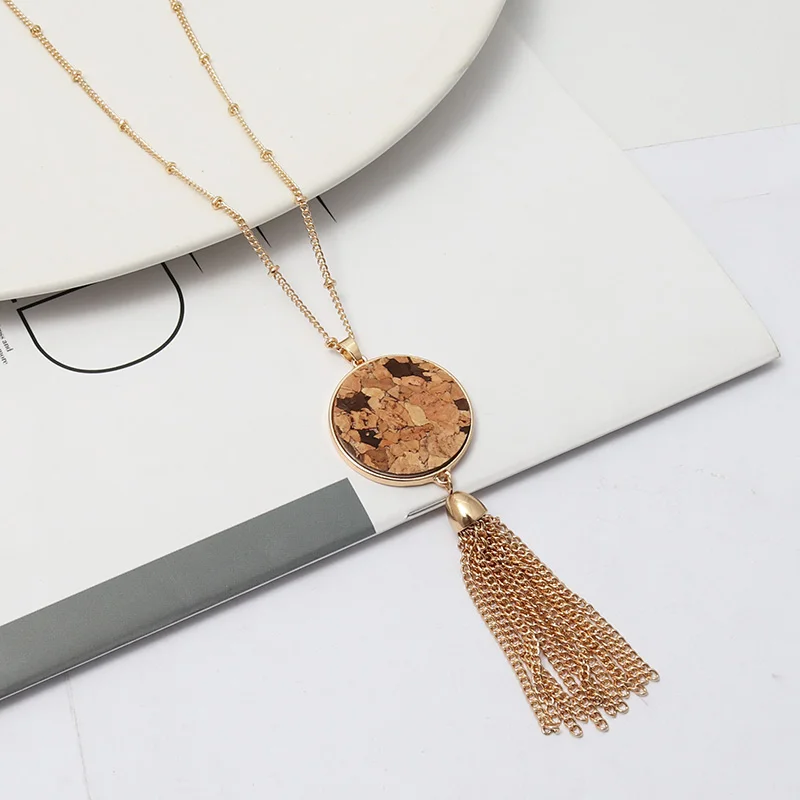 Tsssel ожерелье с подвеской, круглая соломенная Длинная кисточка для женщин и девушек - Окраска металла: No.4