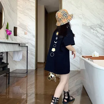 

Girls T-shirt cotton short-sleeved summer new female middle-aged children loose half-sleeved shirt children's long T-shirt