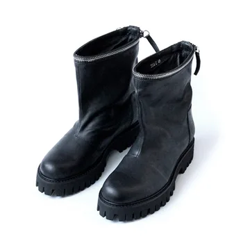 

Ankle Military Runway Mens Thick Antiskid Platform Winter Outside Casual Shoes Male Nature Leather Zipper Slip On Boots