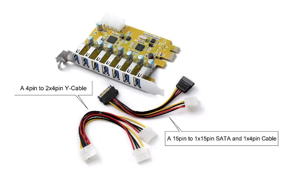 Адаптер для PCIE 7 портов USB 3,0(7 внешних портов) с разъемом питания Molex хост-контроллер NEC
