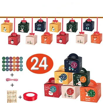 

24pcs Christmas Packing Gift Boxes With Hanlde Decorative For Baby Birthday Wedding Packaging Party Supplies Boxes