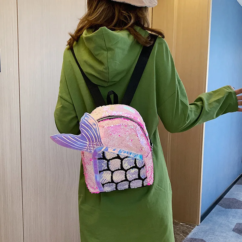 

Mermaid School Bag 2020 New Style Laser Sequin Double Backpack Children Trend Sequin Backpack Elegant GIRL'S School Bag