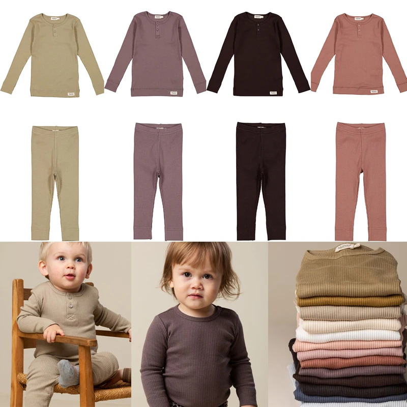 Kids Clothes Set 2021 New Autumn Marmar Girls Boutique Outfits Boys Long Sleeve T-shirt Baby Pants Leggings Basic Solid Pajamas | Детская