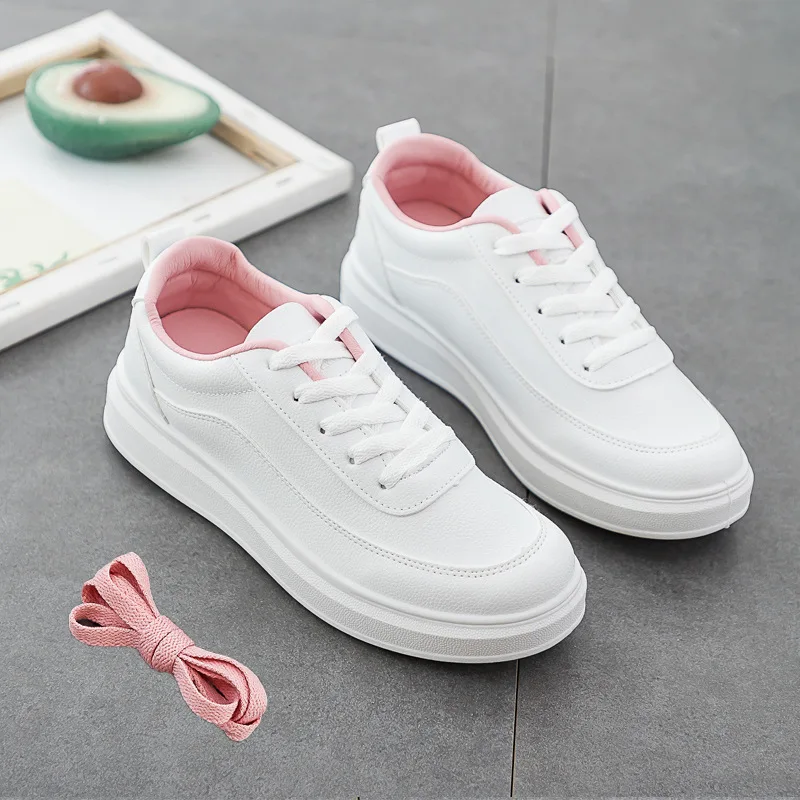 

2019 New White Sneakers Women Canvas Shoes Female Casual Flats Cute Heart Leather Skateboard Shoes Lace-up Vulcanize Shoe Girls