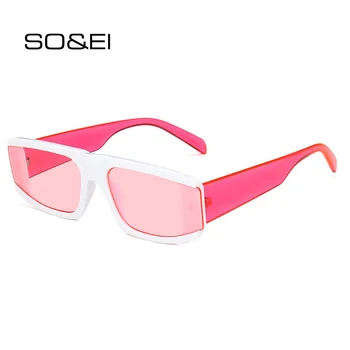 

SO&EI Fashion Small Rectangle Colorful Women Sunglasses Vintage Fluorescent Green Eyewear Men Trending Sun Glasses Shades UV400