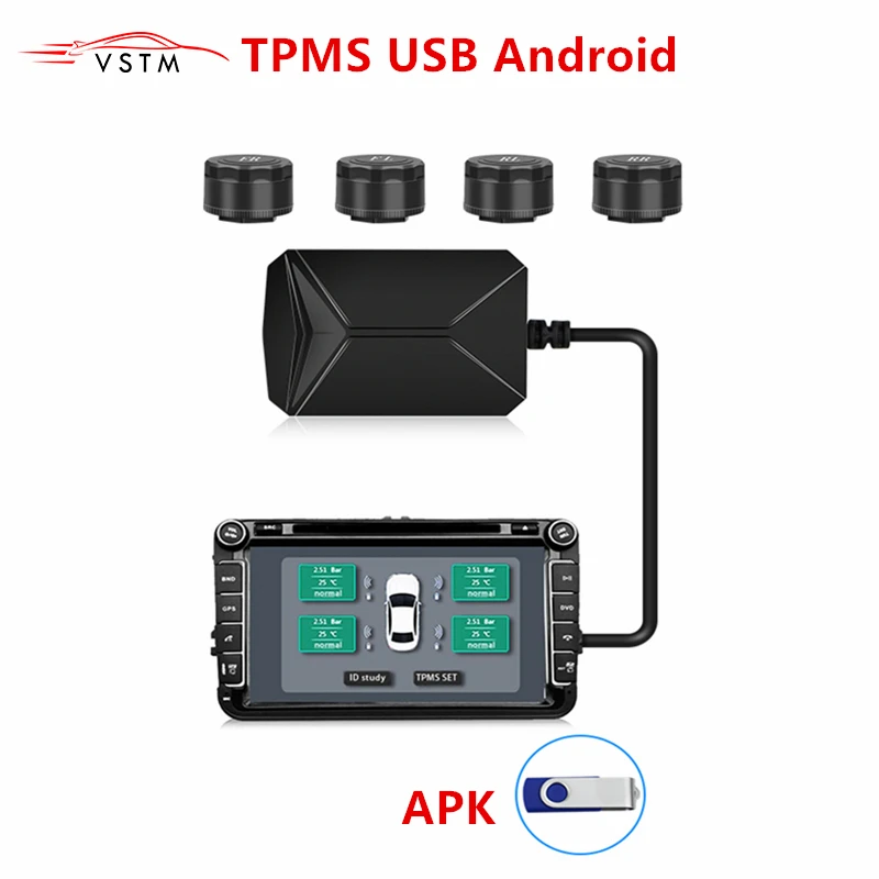 USB Android TPMS система контроля давления в шинах Дисплей Сигнализация внутренние датчики Android навигация Автомагнитола 4 датчика