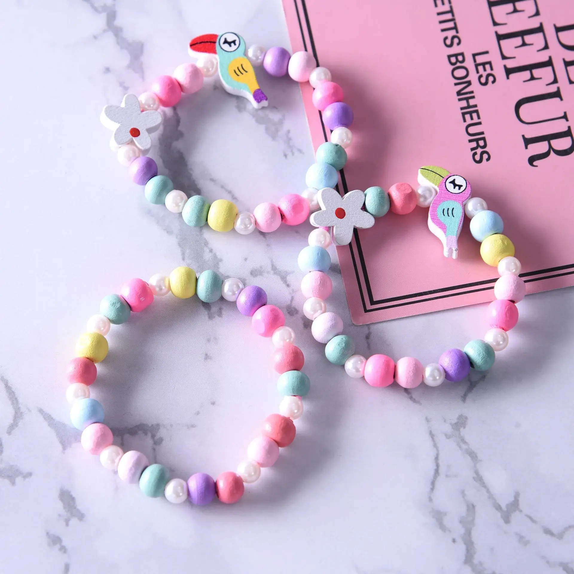 For Sale Wooden Beads Jewelry Flower Bracelet Children Gifts Girl Colorful Cute 3pcs Animal Toy 3BjdWe9aK