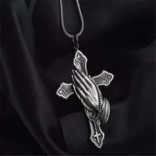 Retro Prayer Cross Necklace for Men Christian Male Pendant Necklace Religious Belief Jewelry