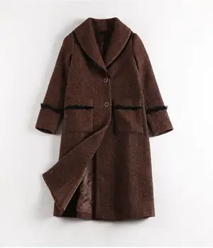 

Winter Turn-Down Collar Woolen Coat Women Vintage Single-Breasted Long Coat Solid Plus Size Xl-5Xl Casual Outerwear