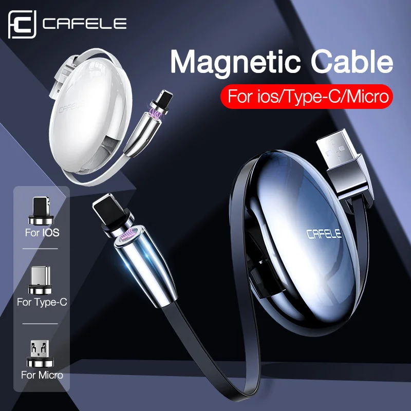 Магнитный usb кабель Cafele 3 в 1 для iPhone зарядный Выдвижной Micro USB C Huawei Samsung Xiaomi А