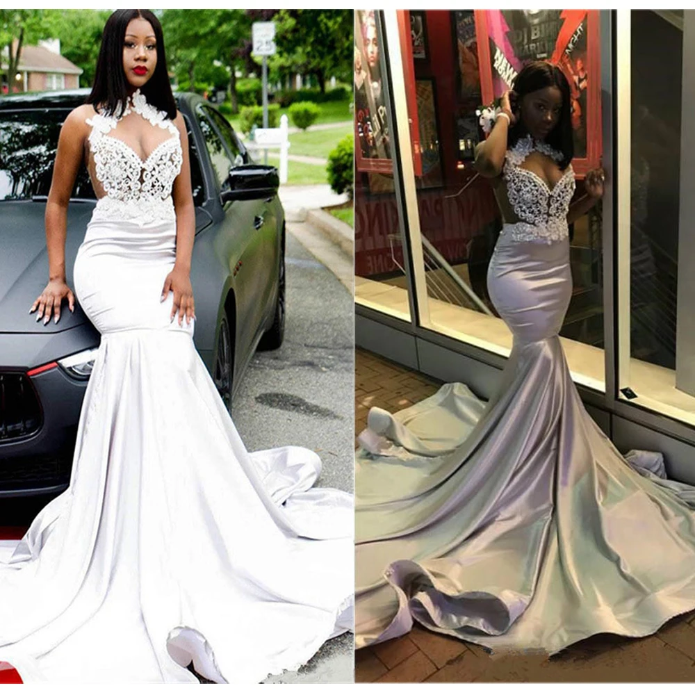 Sexy African Lace Mermaid Prom Dresses 2020 New Halter Beaded Off The Shoulder Long Gowns Abendkleider Robe de soiree | Свадьбы и