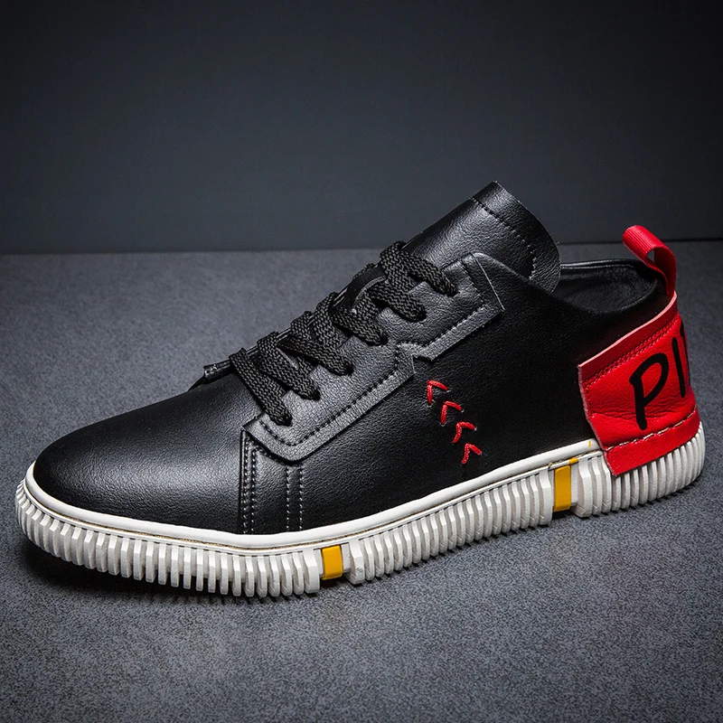 

Popular 2019 Men Walking Shoes Leather Casual Men Shoes Size 39-44 Designer Sneakers For Mens Luxury Brand Lace Up Men Sneakers