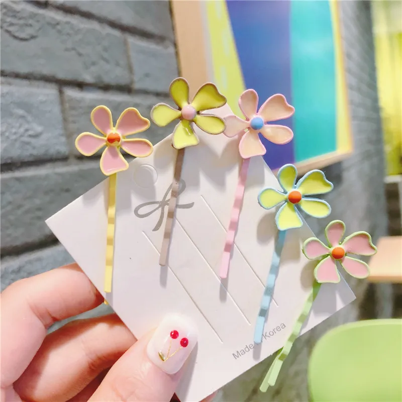 

Korea New Side Clip Spray Paint Flower Fluorescent Color Matching A Clip Student Side Clip Bangs Clip Student Hair Accessories
