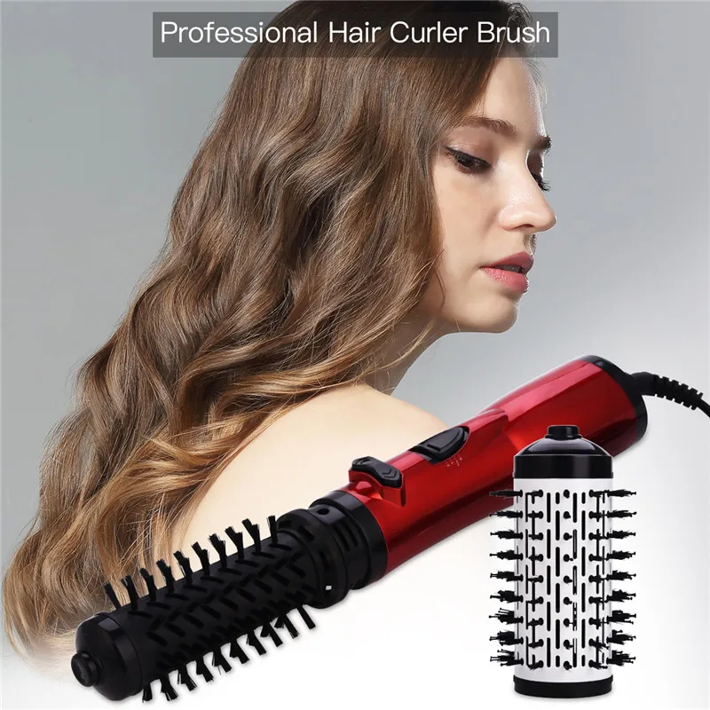 

2 in 1 Auto Hot Air Dryer Rotating Roller Curler Straightener Curling Iron Large Waver 2 Heads Spinning Volumizer Blow Brush Kit