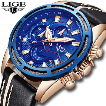 

2020 New LIGE Men Watches Top Brand Luxury Leather Casual Quartz Watch Men Fashion Sport Waterproof Watch Male Relogio Masculino