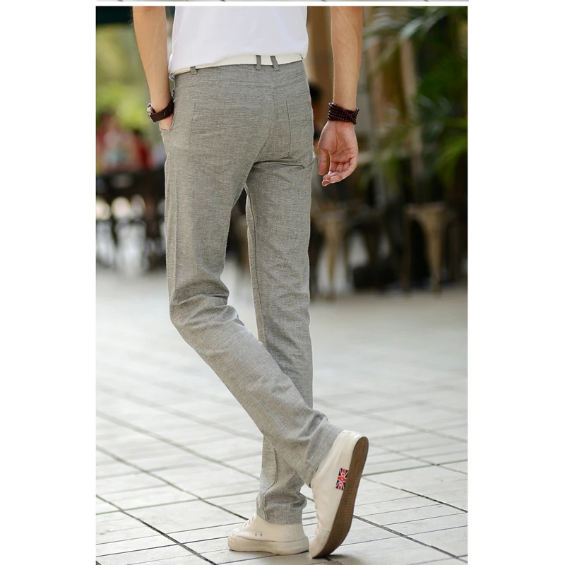 Men Fashion Summer Fashion Korea Slim Fit Straight Linen Cotton Thin Business Trouser Pants Male Casual Pants Import Clothes 118