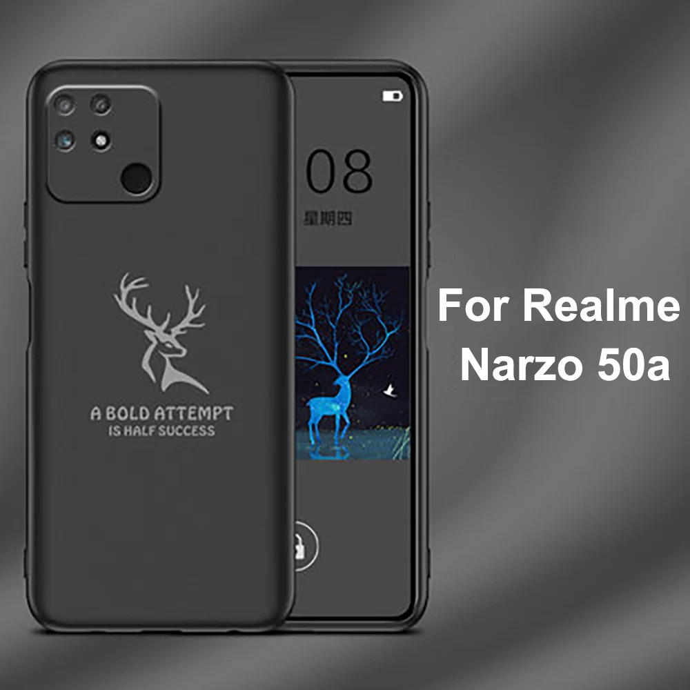 For Realme Narzo 50a Case HD DEER Silicone Soft TPU Back Cover For OPPO