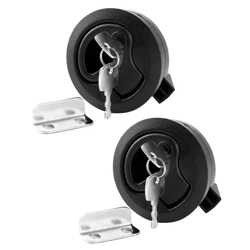 

2Pcs Round Black Flush Pull Slam Latch for RV Boat Marine Deck Hatch Door Replacement(with Key)