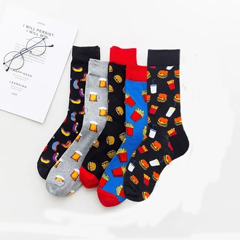 

1 Pair Women Socks New Hot Dog Hamburg Beer Pattern French Fries Socks Men Funny Food Kawaii Socks Ladies Casual Cotton Socks