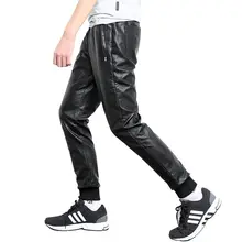 Корейский стиль, кожзам, мужские повседневные обтягивающие штаны на шнурках, локомотив, искусственная кожа, штаны для мужчин, 28-36